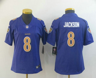 Women's Baltimore Ravens #8 Lamar Jackson Purple 2016 Color Rush Stitched NFL Nike Limited Jersey