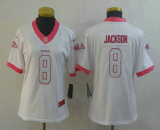 Women's Baltimore Ravens #8 Lamar Jackson White Pink 2016 Color Rush Fashion NFL Nike Limited Jersey