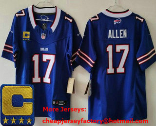 Women's Buffalo Bills #17 Josh Allen Limited Blue C Patch FUSE Vapor Jersey