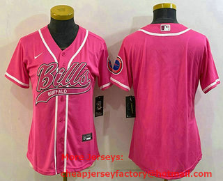 Women's Buffalo Bills Blank Pink With Patch Cool Base Stitched Baseball Jersey