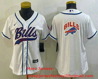 Women's Buffalo Bills White Team Big Logo With Patch Cool Base Stitched Baseball Jersey(Run Small)