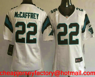Women's Carolina Panthers #22 Christian McCaffrey White Road Stitched NFL Nike Game Jersey