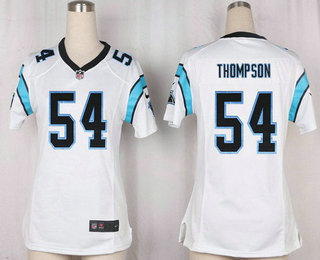 Women's Carolina Panthers #54 Shaq Thompson White Road Stitched NFL Nike Game Jersey