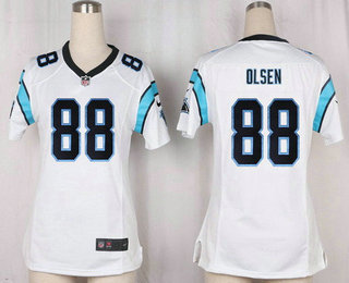 Women's Carolina Panthers #88 Greg Olsen White Road Stitched NFL Nike Game Jersey