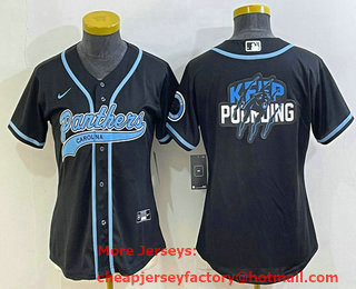Women's Carolina Panthers Black Team Big Logo With Patch Cool Base Stitched Baseball Jersey