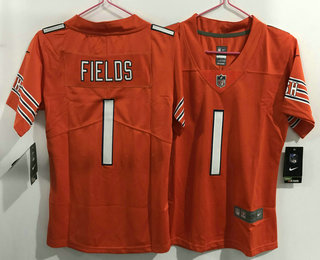 Women's Chicago Bears #1 Justin Fields Orange 2021 Vapor Untouchable Stitched NFL Nike Limited Jersey