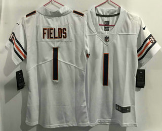 Women's Chicago Bears #1 Justin Fields White 2021 Vapor Untouchable Stitched NFL Nike Limited Jersey