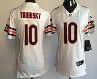 Women's Chicago Bears #10 Mitchell Trubisky White Road Stitched NFL Nike Game Jersey