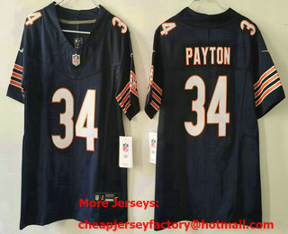 Women's Chicago Bears #34 Walter Payton Navy Blue 2023 FUSE Vapor Limited Stitched Jersey