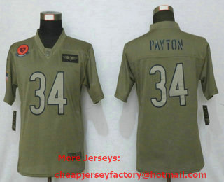 Women's Chicago Bears #34 Walter Payton Olive Camo 2019 Salute To Service Stitched NFL Nike Limited Jersey