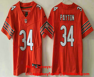 Women's Chicago Bears #34 Walter Payton Orange 2023 FUSE Vapor Limited Stitched Jersey