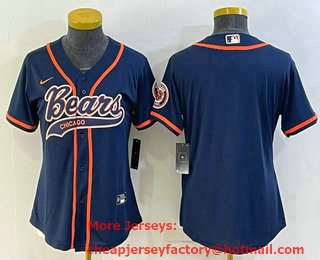 Women's Chicago Bears Blank Navy Blue With Patch Cool Base Stitched Baseball Jersey