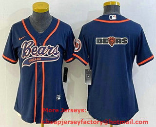 Women's Chicago Bears Navy Team Big Logo With Patch Cool Base Stitched Baseball Jersey