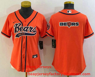Women's Chicago Bears Orange Team Big Logo With Patch Cool Base Stitched Baseball Jersey
