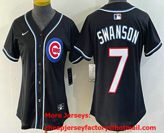 Women's Chicago Cubs #7 Dansby Swanson 2026 Fashion Replica Black Out Stitched Baseball Jersey(Run Small)