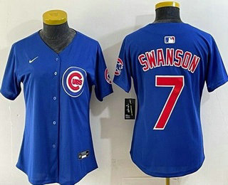 Women's Chicago Cubs #7 Dansby Swanson Blue Limited Jersey