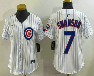 Women's Chicago Cubs #7 Dansby Swanson White Stitched Cool Base Nike Jersey