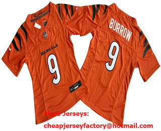 Women's Cincinnati Bengals #9 Joe Burrow Orange FUSE Vapor Limited Stitched Jersey