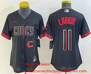Women's Cincinnati Reds #11 Barry Larkin Black 2023 City Connect Cool Base Stitched Jersey 01