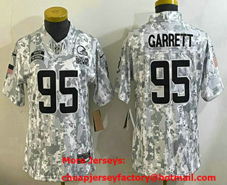 Women's Cleveland Browns #95 Myles Garrett Arctic Camo 2024 FUSE Salute to Service Limited Stitched Jersey