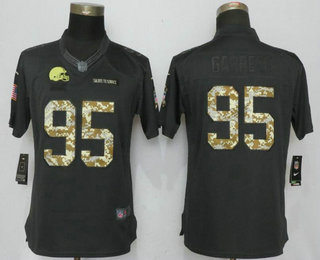 Women's Cleveland Browns #95 Myles Garrett Black Anthracite 2016 Salute To Service Stitched NFL Nike Limited Jersey