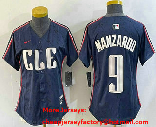 Women's Cleveland Guardians #9 Kyle Manzardo Navy 2024 City Connect Limited Stitched Jersey