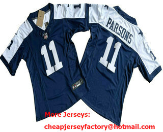 Women's Dallas Cowboys #11 Micah Parsons Blue Thanksgiving FUSE Vapor Limited Stitched Jersey