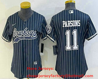 Women's Dallas Cowboys #11 Micah Parsons Navy Blue Pinstripe With Patch Cool Base Stitched Baseball Jersey