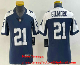 Women's Dallas Cowboys #21 Stephon Gilmore Blue Thanksgiving 2022 Vapor Stitched Limited Jersey