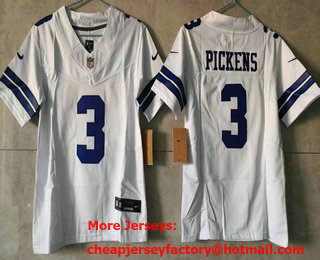 Women's Dallas Cowboys #3 George Pickens Limited White FUSE Jersey