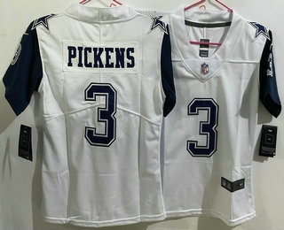 Women's Dallas Cowboys #3 George Pickens White Throwback Vapor Jersey