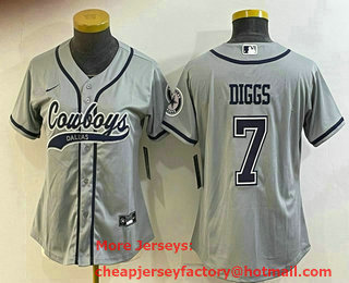 Women's Dallas Cowboys #7 Trevon Diggs Grey With Patch Cool Base Stitched Baseball Jersey