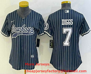 Women's Dallas Cowboys #7 Trevon Diggs Navy Blue Pinstripe With Patch Cool Base Stitched Baseball Jersey