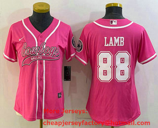 Women's Dallas Cowboys #88 CeeDee Lamb Pink With Patch Cool Base Stitched Baseball Jersey