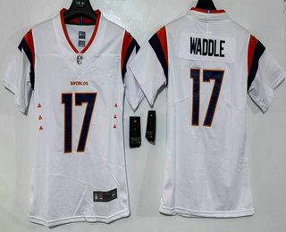 Women's Denver Broncos #17 Jaylen Waddle Limited White Vapor Jersey