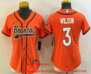 Women's Denver Broncos #3 Russell Wilson Orange With Patch Cool Base Stitched Baseball Jersey