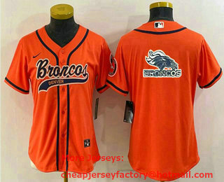 Women's Denver Broncos Orange Team Big Logo With Patch Cool Base Stitched Baseball Jersey