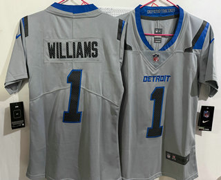 Women's Detroit Lions #1 Jameson Williams Grey 2026 Vapor Rivalries Collection Limited Stitched Jersey