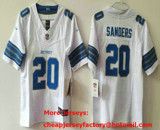 Women's Detroit Lions #20 Barry Sanders Limited White 2024 FUSE Vapor Jersey