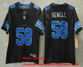Women's Detroit Lions #58 Penei Sewell Limited Black 2024 FUSE Vapor Jersey
