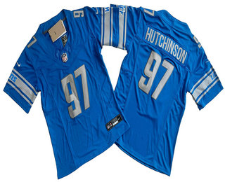 Women's Detroit Lions #97 Aidan Hutchinson Blue 2023 FUSE Vapor Limited Stitched Jersey