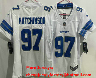 Women's Detroit Lions #97 Aidan Hutchinson Limited White 2024 Vapor Jersey