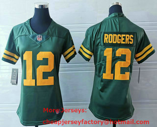 Women's Green Bay Packers #12 Aaron Rodgers Green Yellow 2021 Vapor Untouchable Stitched NFL Nike Limited Jersey