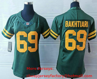 Women's Green Bay Packers #69 David Bakhtiari Green Yellow 2021 Vapor Untouchable Stitched NFL Nike Limited Jersey