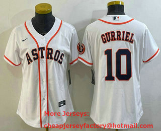 Women's Houston Astros #10 Yuli Gurriel White With Patch Stitched MLB Cool Base Nike Jersey