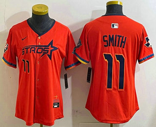 Women's Houston Astros #11 Cam Smith Orange 2025 City Connect Limited Stitched Jersey