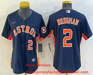 Women's Houston Astros #2 Alex Bregman Number Navy Blue With Patch Stitched MLB Cool Base Nike Jersey