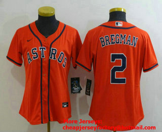 Women's Houston Astros #2 Alex Bregman Orange Stitched MLB Cool Base Nike Jersey