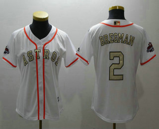 Women's Houston Astros #2 Alex Bregman White with Gold Home Majestic Cool Base Stitched 2017 World Series Champions Patch Jersey