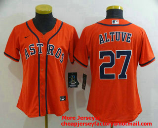 Women's Houston Astros #27 Jose Altuve Orange Stitched MLB Cool Base Nike Jersey